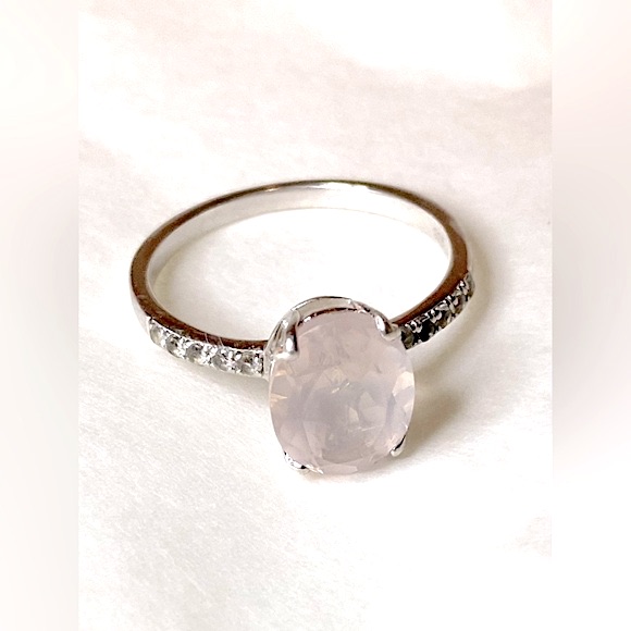 Rose Quartz  Diamond Ring